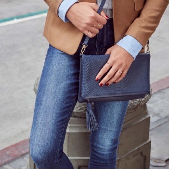 Gigi New York Rachel Fold Over Clutch Navy Blue - Picture 3 of 7